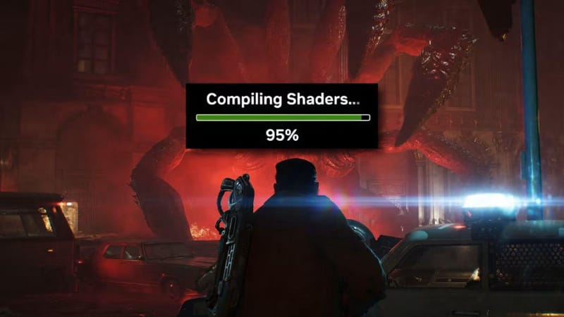 Diagramă care ilustrează soluția de bâlbâială a shaderului NVIDIA RTX, oferind shadere precompilați prin aplicația Xbox